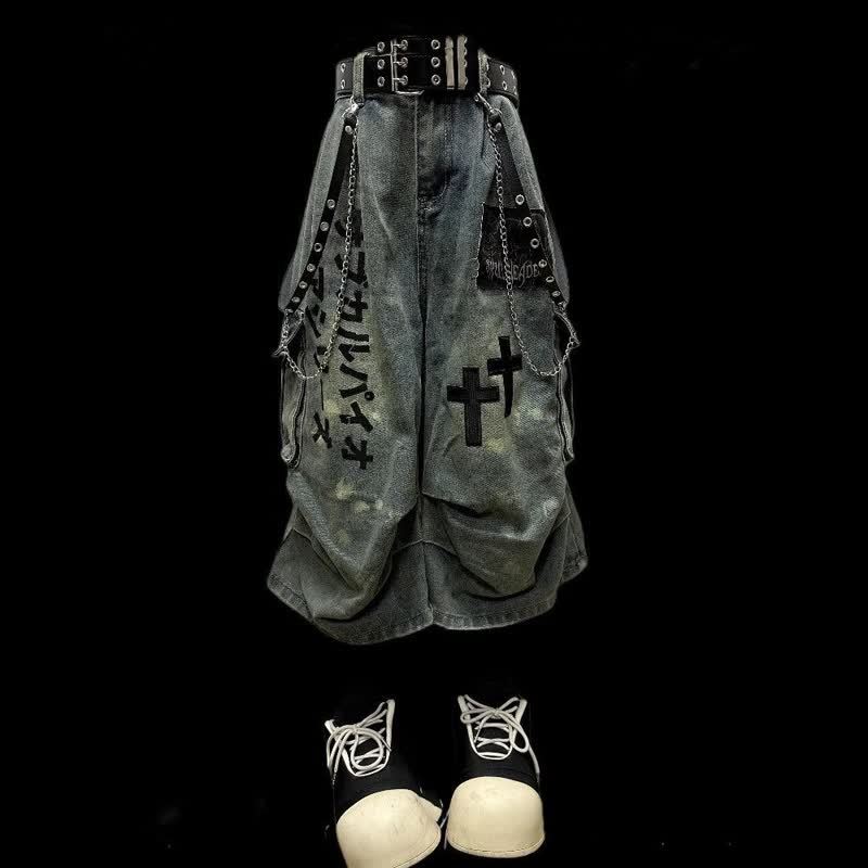 Vintage Distressed Goth Patch Denim Pants - image 2