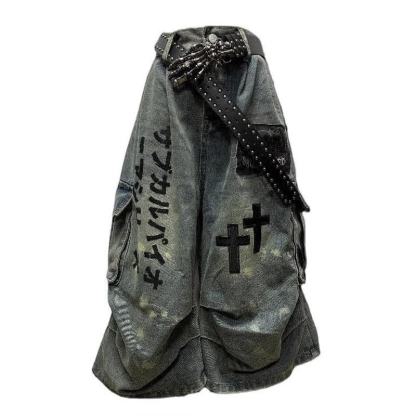 Vintage Distressed Goth Patch Denim Pants - image 4