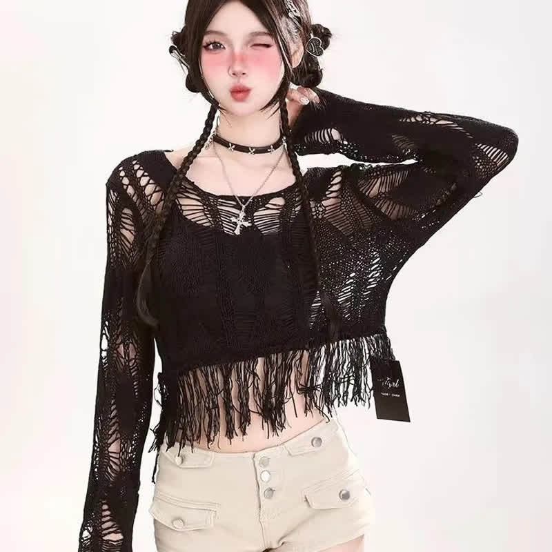 Sweet Hollow Out Knit Cover Up And Cami Top Two Pieces Set - image 7