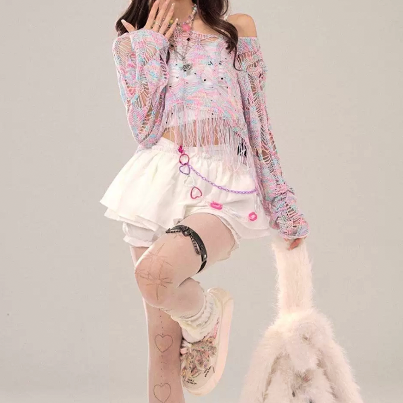 Sweet Hollow Out Knit Cover Up And Cami Top Two Pieces Set - image 2
