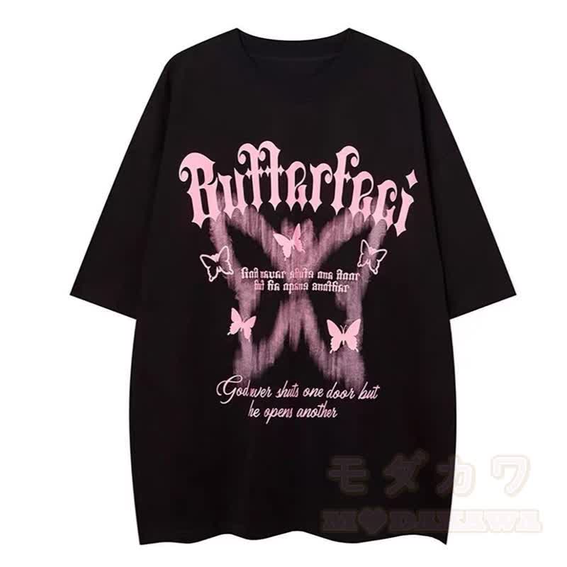  Casual Butterfly Print Tee Plaid Shirt Cargo Wide Leg Pants Three Pieces Set - Black T-Shirt - 3XL - image 10