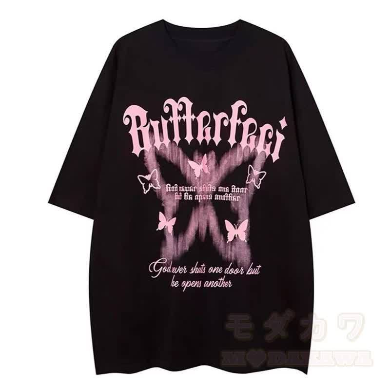  Casual Butterfly Print Tee Plaid Shirt Cargo Wide Leg Pants Three Pieces Set - Black T-Shirt - 3XL - image 10