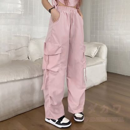  Casual Butterfly Print Tee Plaid Shirt Cargo Wide Leg Pants Three Pieces Set - Pink Pants - 3XL - image 15