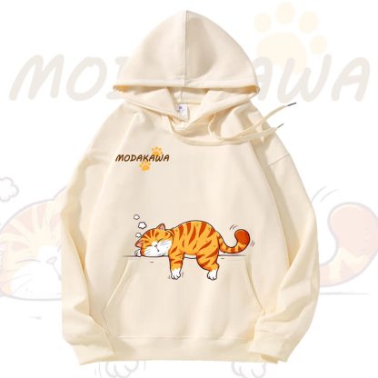 MODAKAWA Cute Cat Graphic Fleece Lined Hoodie - Yellow - 3XL - image 1