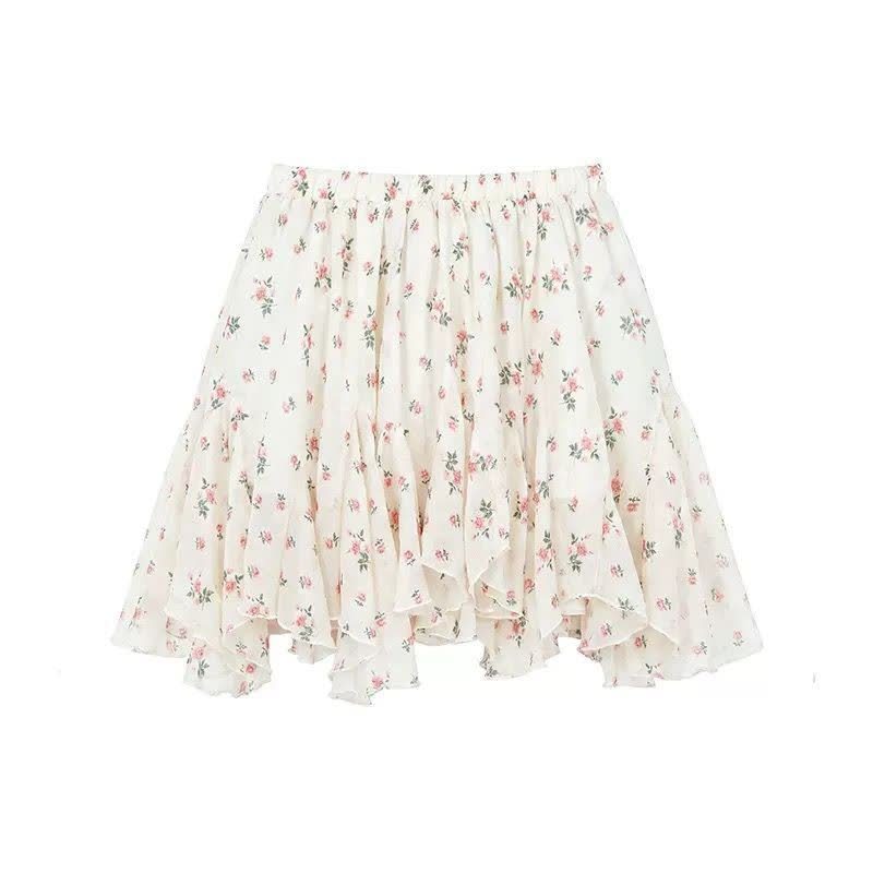 Lace Off Shoulder Short Sleeve Top Ruffled Skirt Two Pieces Set - Skirt - XL - image 5