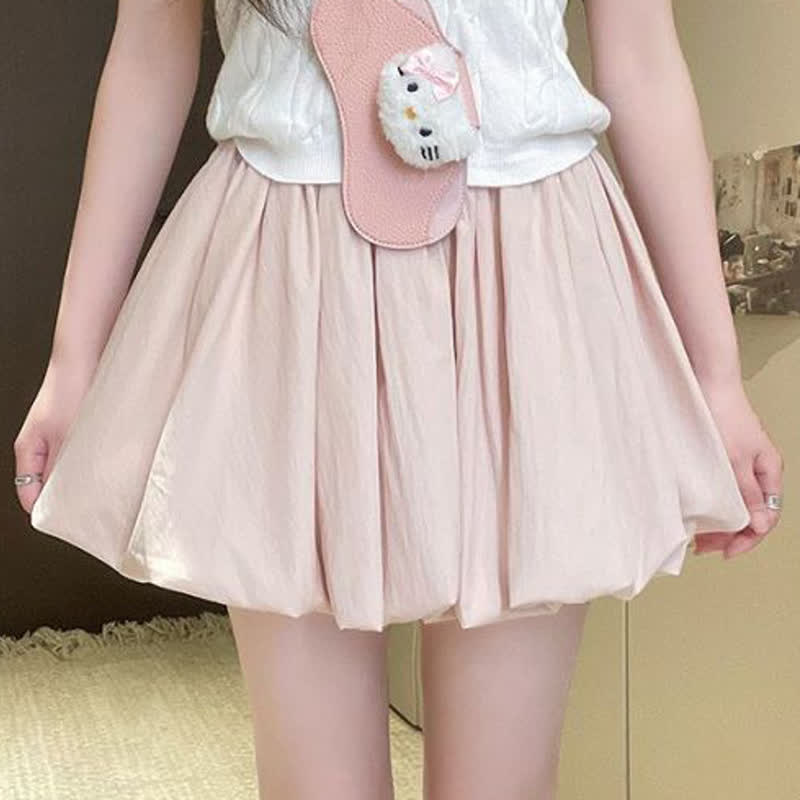Cute Cat Print Short Sleeve T-Shirt Bubble Skirt Two Pieces Set - Pink Skirt - 3XL - image 6