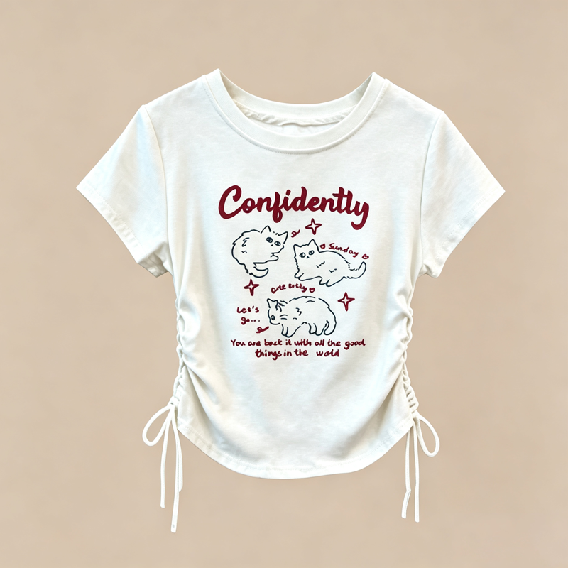 Cute Cat Print Short Sleeve T-Shirt Bubble Skirt Two Pieces Set - Top - 3XL - image 4