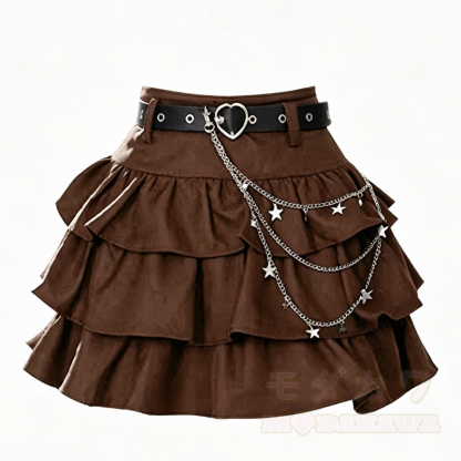 Vintage Plaid Long Sleeve Shirt Sweet Ruffle Tiered Skirt Two Pieces Set - Coffee Skirt - 3XL - image 4