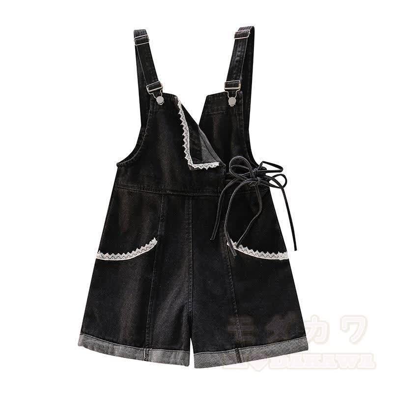 Cute Fox Paw Print Hoodie Denim Overalls Shorts Two Pieces Set - Black Overalls - 2XL - image 10