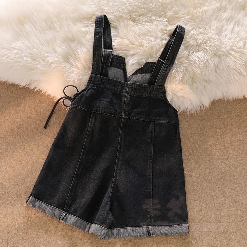 Cute Fox Paw Print Hoodie Denim Overalls Shorts Two Pieces Set - image 7