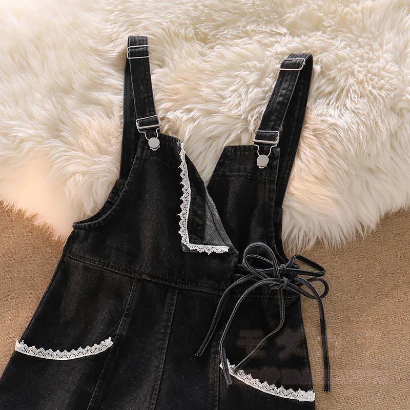 Cute Fox Paw Print Hoodie Denim Overalls Shorts Two Pieces Set - image 8