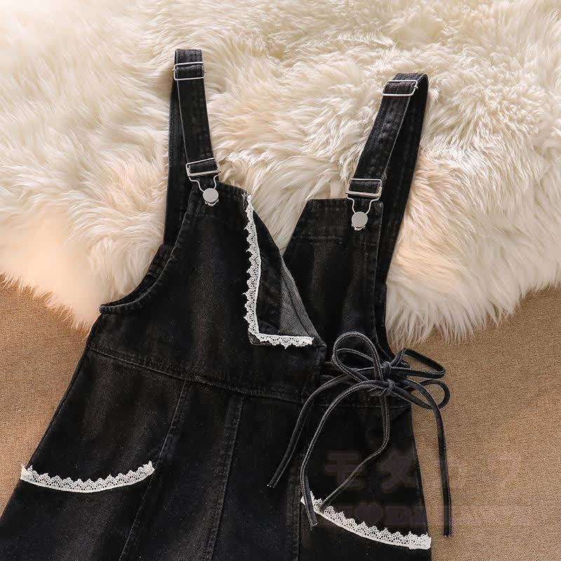 Cute Fox Paw Print Hoodie Denim Overalls Shorts Two Pieces Set - image 8