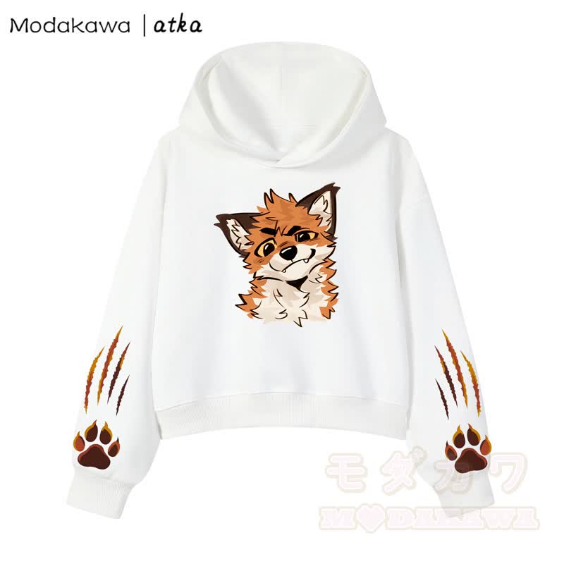 Cute Fox Paw Print Hoodie Denim Overalls Shorts Two Pieces Set - Top - 3XL - image 6