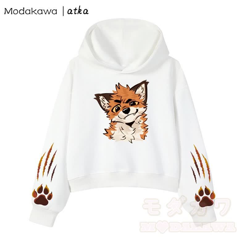 Cute Fox Paw Print Hoodie Denim Overalls Shorts Two Pieces Set - Top - 3XL - image 6
