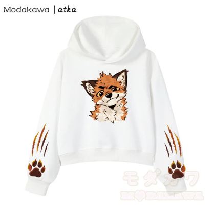 Cute Fox Paw Print Hoodie Denim Overalls Shorts Two Pieces Set - Top - 3XL - image 6