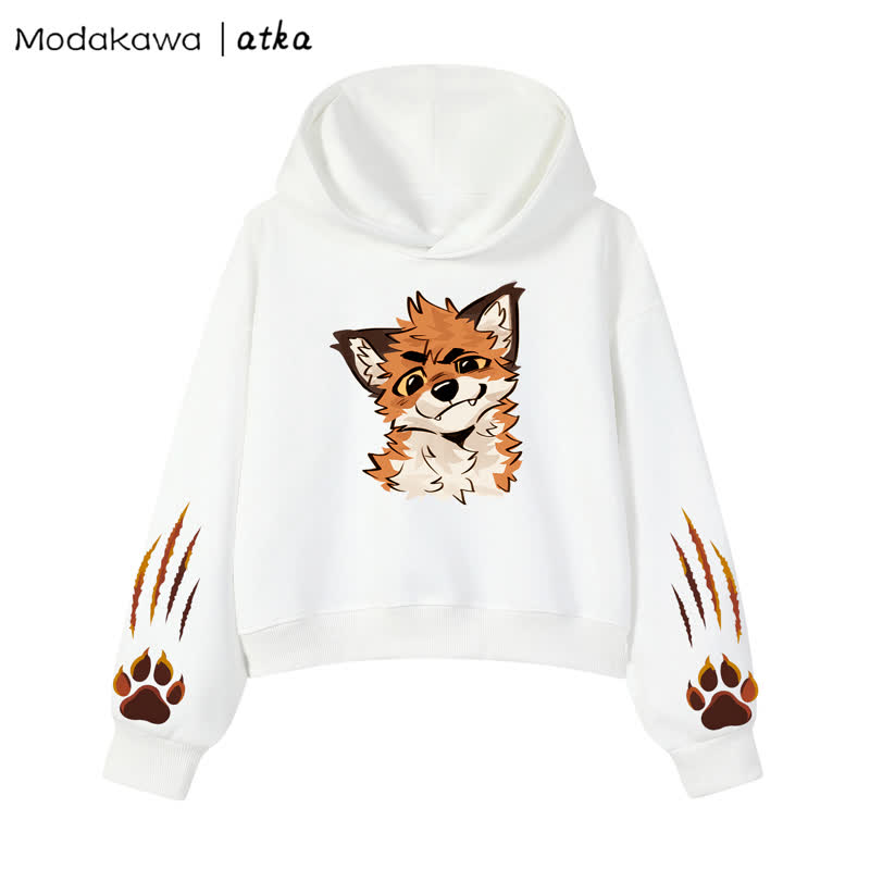 MODAKAWA X atka Fox Graphic Cropped Cotton Hoodie - White - 3XL - image 4