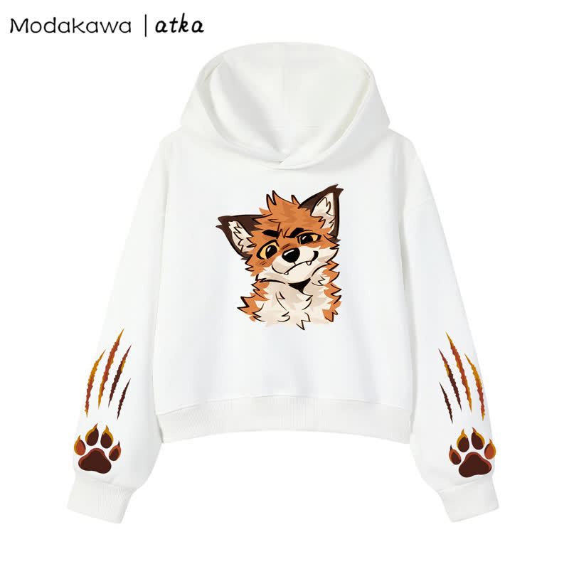 MODAKAWA X atka Fox Graphic Cropped Cotton Hoodie - White - 3XL - image 4