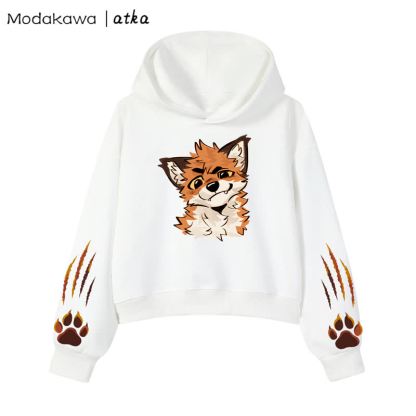 MODAKAWA X atka Fox Graphic Cropped Cotton Hoodie - White - 3XL - image 4