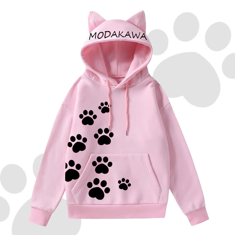 MODAKAWA Cat Paw Print Hoodie Striped Star Layered Skirt Two Pieces Set - Pink Top A - 2XL - image 2