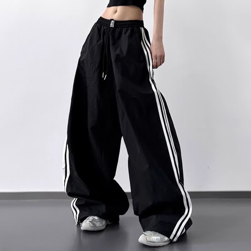Casual American Style Hip-hop Stripes Wide Leg Cargo Pants - Black - XL - image 1