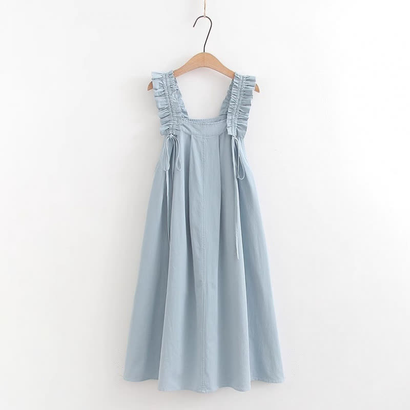 College Style Short Sleeve Shirt Strap Dress Two Pieces Set  - Blue Dress B - XL - image 11