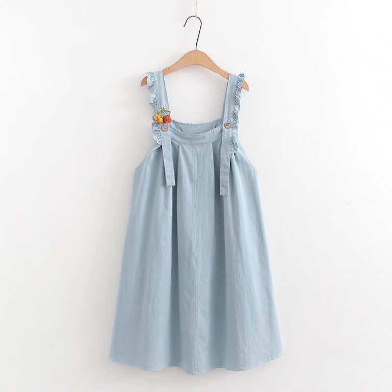 College Style Short Sleeve Shirt Strap Dress Two Pieces Set  - Blue Dress A - XL - image 10
