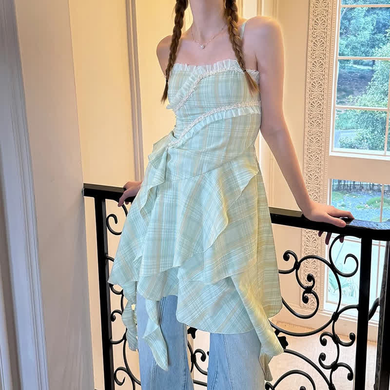 Korean Style Irregular Ruffle Cami Dress Wide Leg Pants Two Pieces Set - Top - XL - image 2