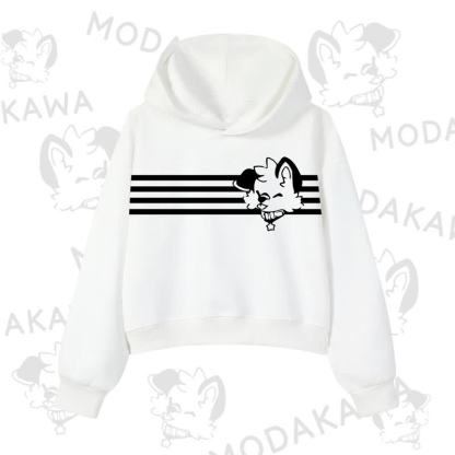 Modakawa Dog Graphic Stripe Cropped Cotton Hoodie - White - 3XL - image 3