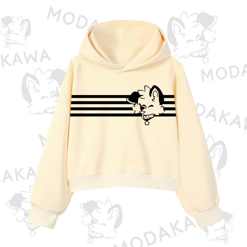 Modakawa Dog Graphic Stripe Cropped Cotton Hoodie - Yellow - 3XL - image 8