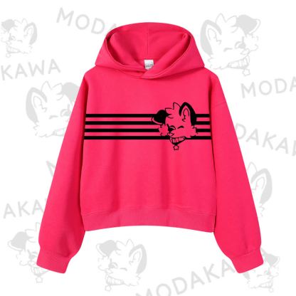 Modakawa Dog Graphic Stripe Cropped Cotton Hoodie - Rose A - 3XL - image 14