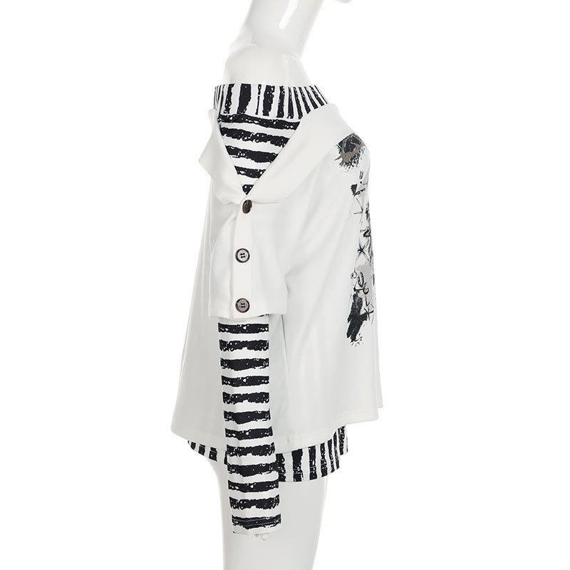 Y2K Graphic Striped Off Shoulder Long Sleeve Top - image 4