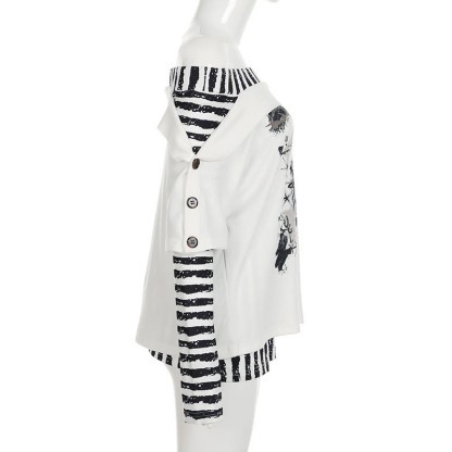 Y2K Graphic Striped Off Shoulder Long Sleeve Top - image 4