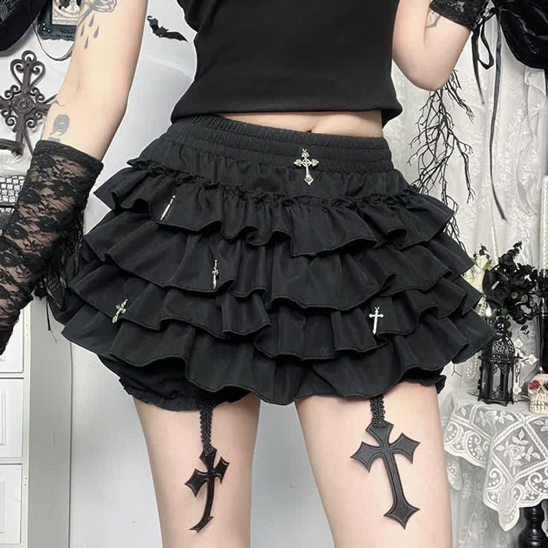 Gothic Polka Dot Cami Top Lace Cardigan Cross Print Skirt Three Pieces Set - image 7