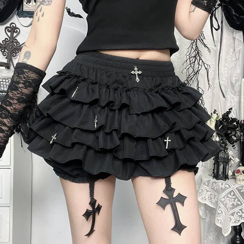 Gothic Polka Dot Cami Top Lace Cardigan Cross Print Skirt Three Pieces Set - image 7
