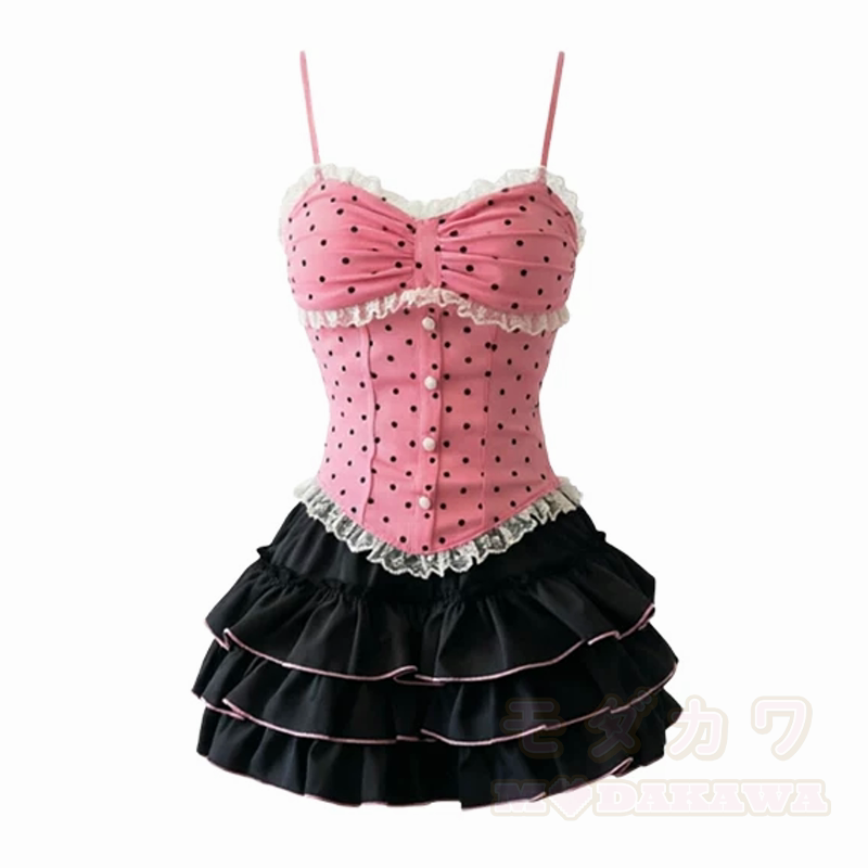 Y2K Sweet Polka Dot Cami Top Cropped Cardigan Ruffle Skirt Three Pieces Set - Cami Top+Skirt Two Pieces Set - 2XL - image 8