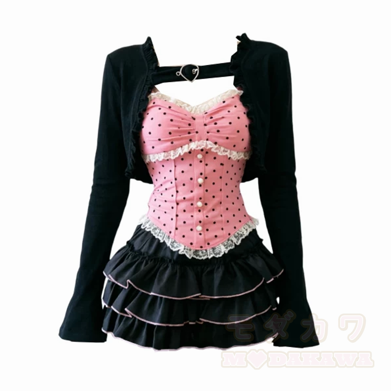 Y2K Sweet Polka Dot Cami Top Cropped Cardigan Ruffle Skirt Three Pieces Set - Cardigan+Cami Top+Skirt Three Pieces Set - 2XL - image 7