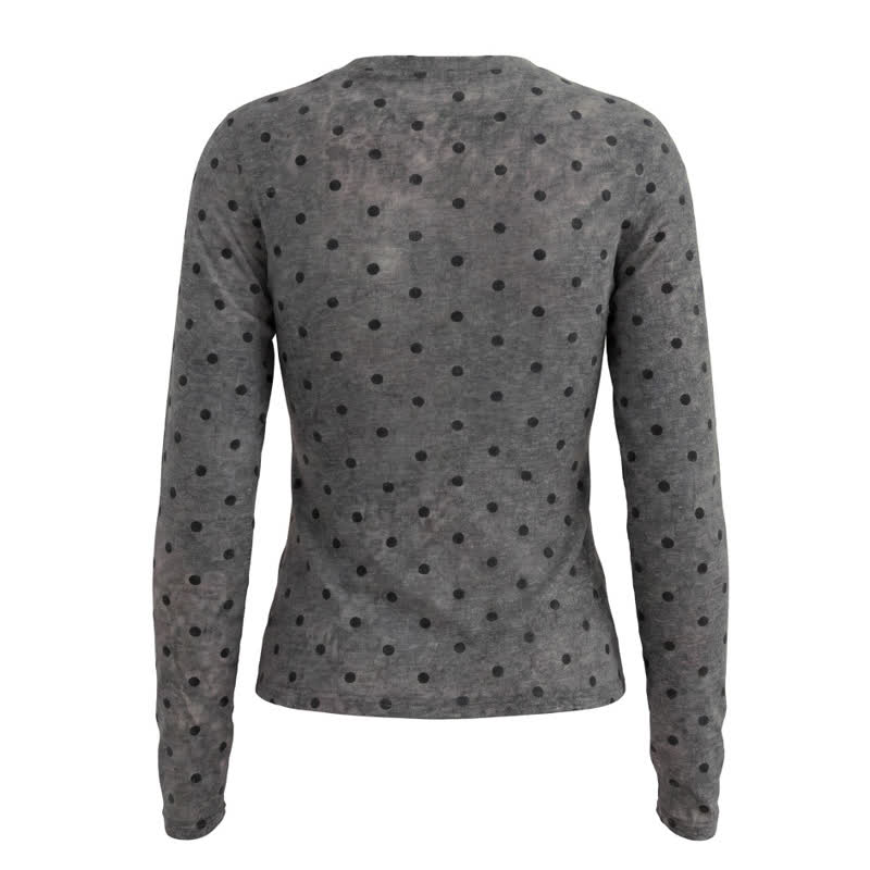Y2K American Style Vintage Cat Print Polka Dot Long Sleeve T-shirt - image 3