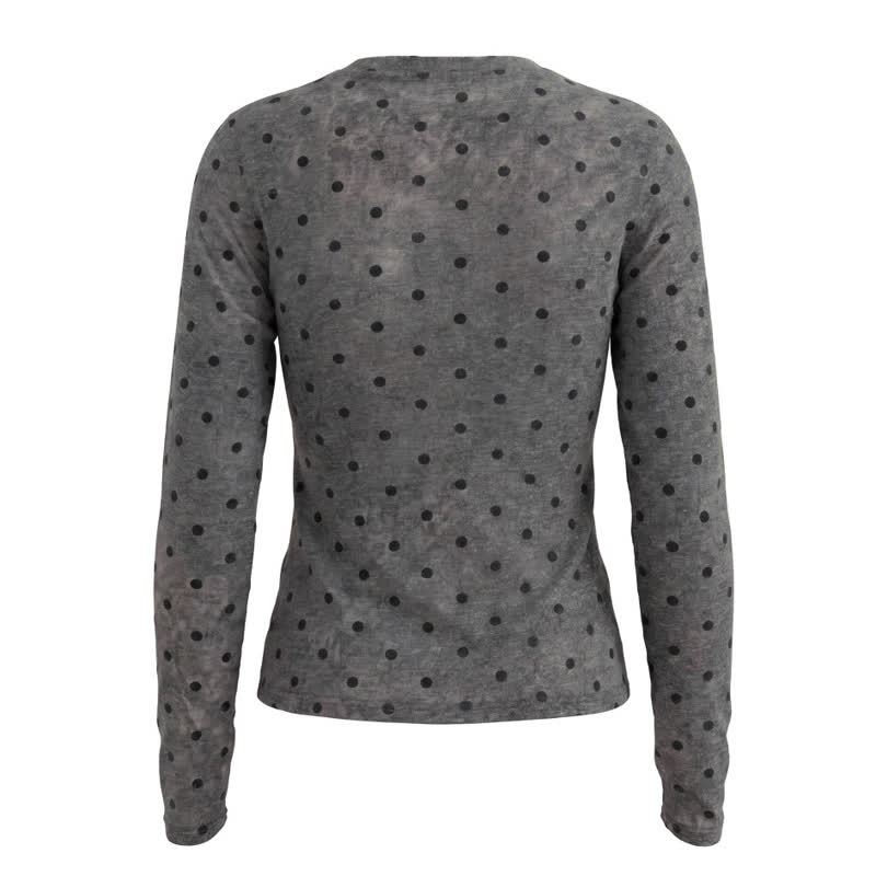 Y2K American Style Vintage Cat Print Polka Dot Long Sleeve T-shirt - image 3