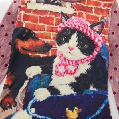 Y2K American Style Vintage Cat Print Polka Dot Long Sleeve T-shirt - image 6