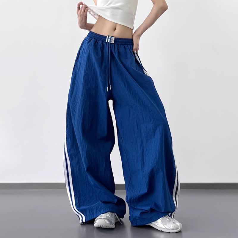 Casual American Style Hip-hop Stripes Wide Leg Cargo Pants - Blue - XL - image 5