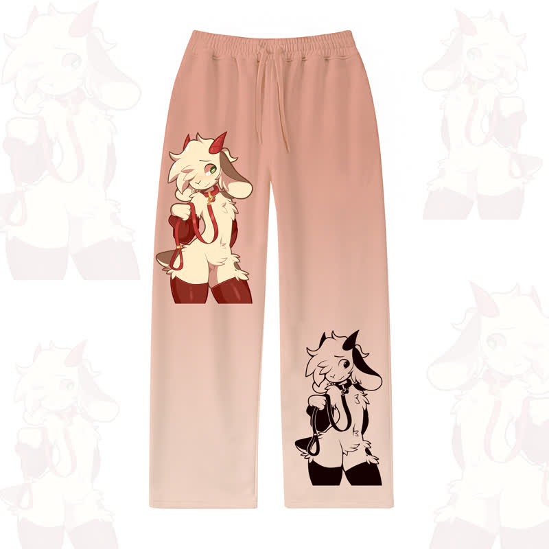 MODAKAWA Cute Goat Print Casual Wide Leg pants - Orange - 4XL - image 1