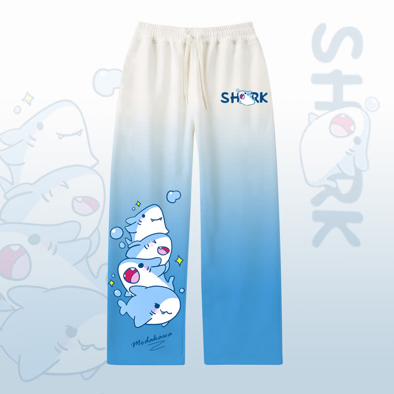 MODAKAWA Cute Shark Print Casual Wide Leg pants - Blue - 4XL - image 1