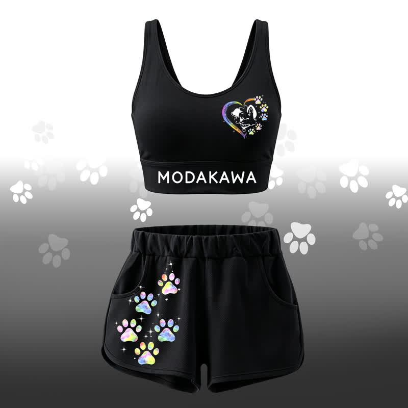 MODAKAWA Dog Graphic Crop Tank Sport Top Shorts Matching Outfit - Set - 4XL - image 1
