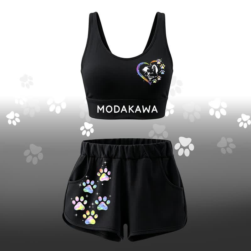 MODAKAWA Dog Graphic Crop Tank Sport Top Shorts Matching Outfit - Set - 4XL - image 1