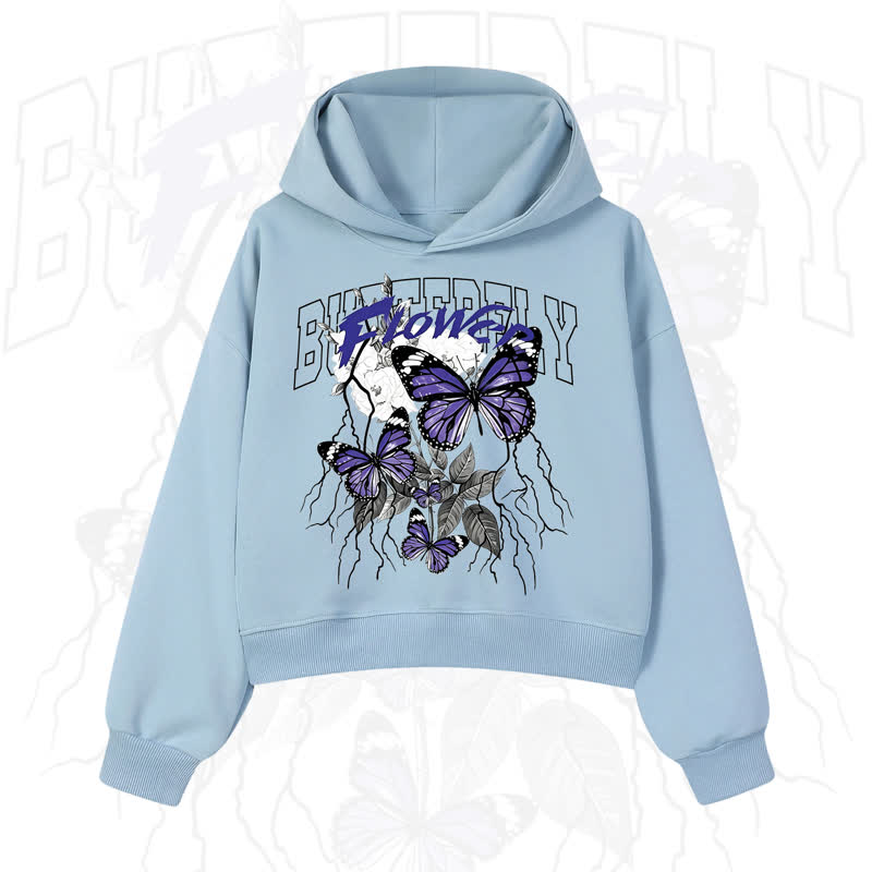 MODAKAWA BUTTERFLY FLOWER Cropped Cotton Hoodie - Blue - 3XL - image 2