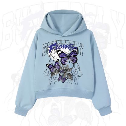MODAKAWA BUTTERFLY FLOWER Cropped Cotton Hoodie - Blue - 3XL - image 2