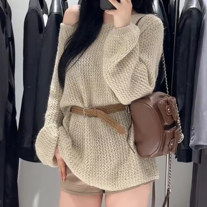 Vintage Off shoulder Knit Sweater Layered Skirt Two Pieces Set - image 2