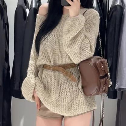 Vintage Off shoulder Knit Sweater Layered Skirt Two Pieces Set - image 2