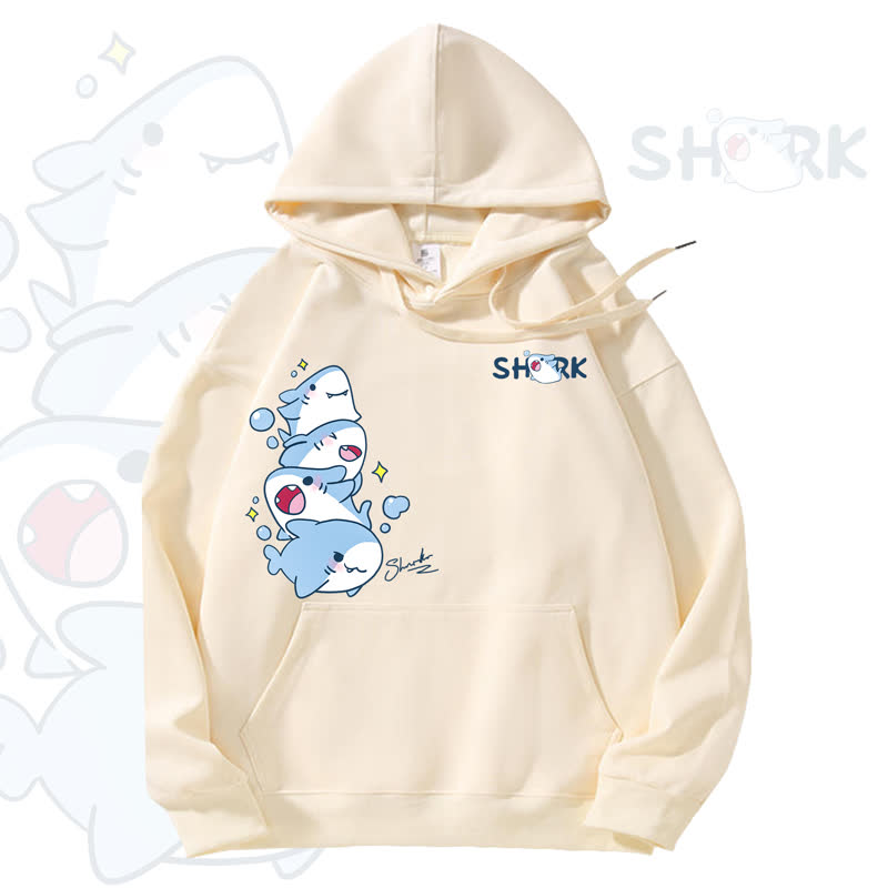 MODAKAWA Cute Shark Graphic Fleece Lined Hoodie - Yellow - 3XL - image 2