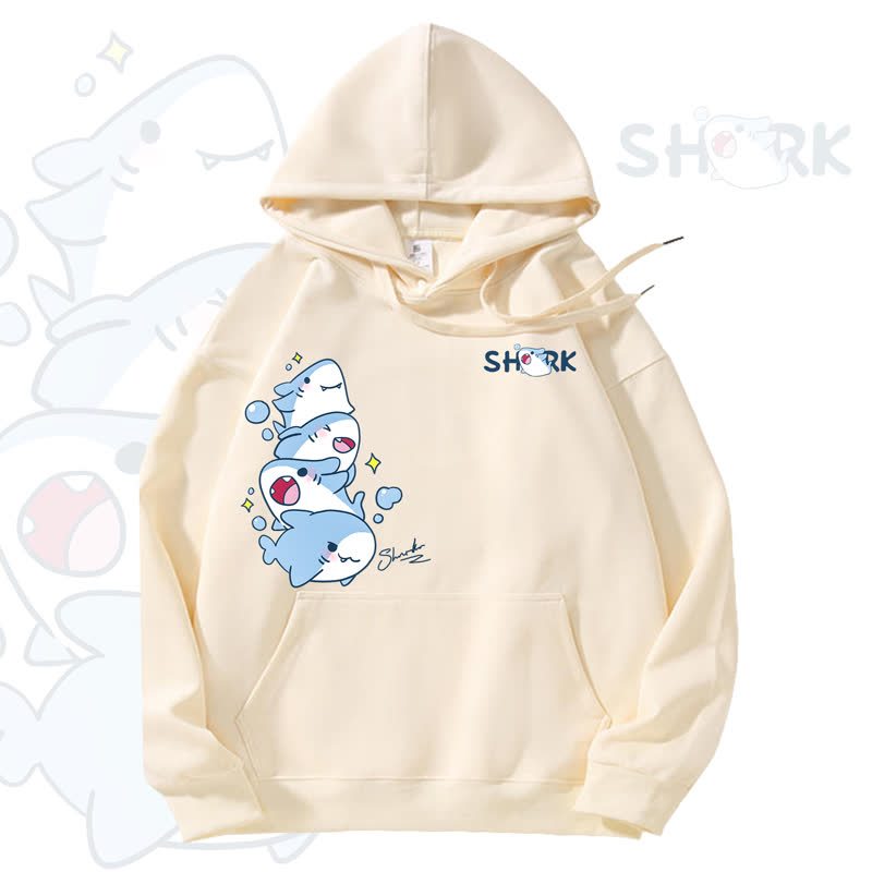 MODAKAWA Cute Shark Graphic Fleece Lined Hoodie - Yellow - 3XL - image 2